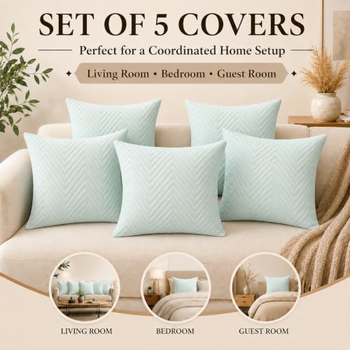 Image of RD TREND UltraSonic Microfiber Cushion Covers, 60 x 60 cm /24 x 24 inches, Set of 5, 250 TC,Back Zipper (Peista Green)