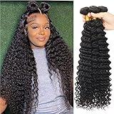 Deep Wave Human Hair Bundles 22 24 26 Inch Natural Color Curly Bundles Human Hair Double Weft Weave Deep Curly Bundles 100% Unprocessed Brazilian Virgin Remy Hair for Black Women
