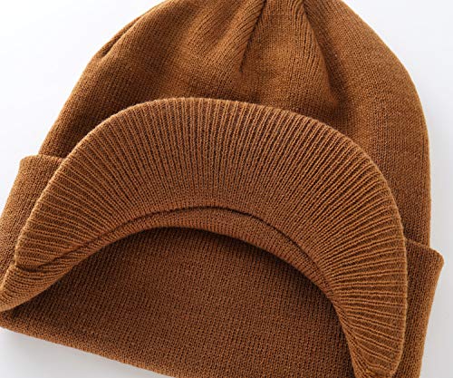 Image of Home Prefer Men's Winter Beanie Hat with Brim Warm Double Knit Cuff Beanie Cap Watch Radar Hat