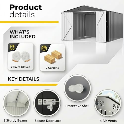 Image of Polar Aurora 10 x 10 FT Storage Shed | Outdoor Metal Shed with Updated Frame Structure, Tool Garden Sheds for Backyard Garden Patio Lawn, Black