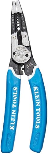 Klein Tools K12065CR - Herramienta pelacablescortadorengarzadora para cortar pelar engarzar torcer 8-18 AWG sólido 10-20 AWG trenzado