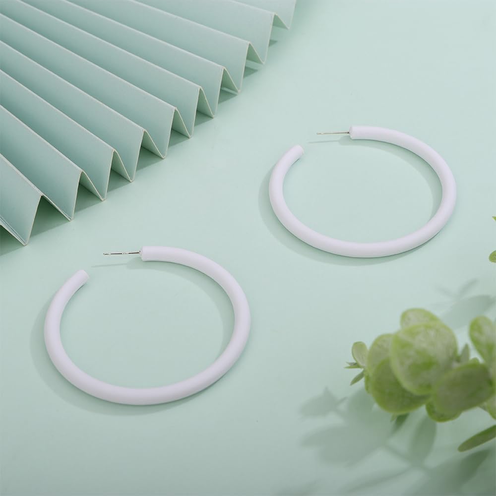 Kercisbeauty Acrylic Tube Blue Hoop Earrings for Women Girls Sterling Silver Piercing Jewelry Y2k Retro Cute Earrings (Black) - Image 4