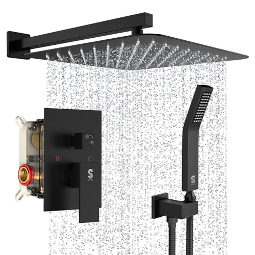 SR SUN RISE Matte Black Square Rainfall Shower Head and