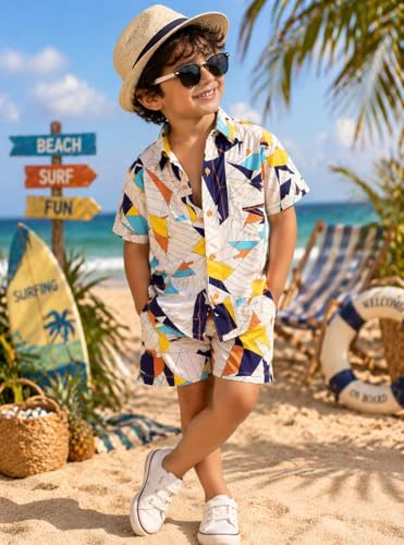 Image of superminis Boys Coordinated Set With Printed Rayon /Cotton Shirt and Shorts