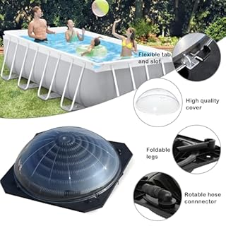 VINGLI Solar Pool Heater, Domed and Foldable Solar Powered Hot Water Heater for Above Ground and Inground Pools, Black