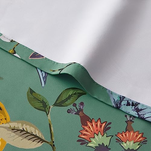 Image of Topfinel Sage Green Kitchen Valances 24 Inch Long Vintage Botanical Floral Hummingbird Thermal Insulated White and Green Silk Grommet Small Window Curtains for Track Laundry Kitchen Camper 2 Panels
