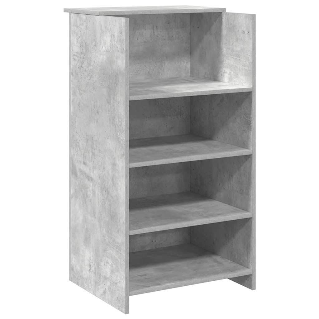 Banco reception grigio cemento 155 x 50 x 103,5 cm con ripiano incorporato e ampio spazio di archiviazione per uffici, mobile da reception con design versatile