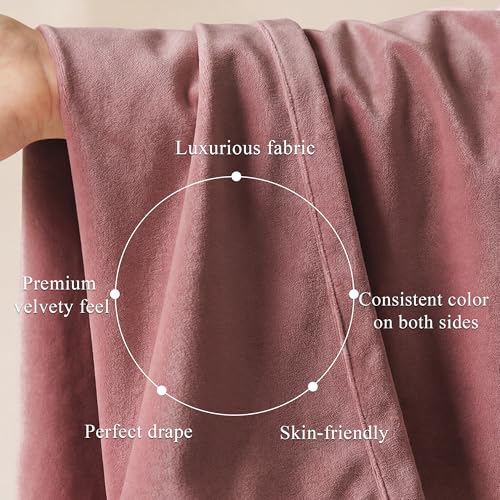 Image of Mauve Velvet Curtains for Home Theater Room Nursery, W52xL84, 2 Pcs | Christmas Holiday Decor, 300GSM Heavy Soft Velvet, Heat Insulated, Privacy, Dining Backdrop French Door, Living Room