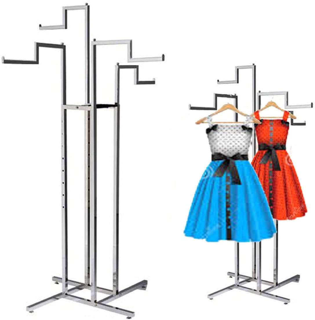 HEAVY DUTY CHROME RETAIL CLOTHING DISPLAY STANDS (4 WAY STEPPED ARM)