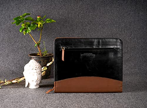 The Leather Warehouse Handmade Office Folder Multipurpose Cow Leather Padfolio/Resume Portfolio Folder - Interview/Legal Document Organizer & Business Card Holder For Men & Women (Black And Brown) #TOP3
