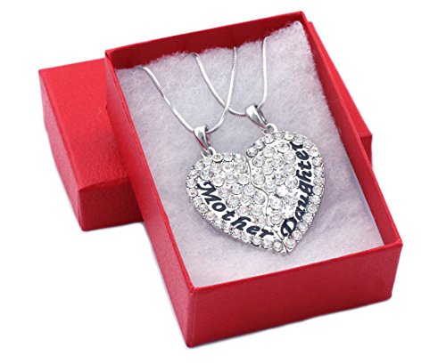 Cocojewelry Heart Mother Daughter Pendant Necklace Mother's Day Birthday Gift (Clear) #TOP1
