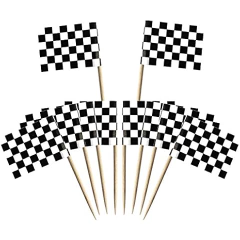 Wobe Flag Toothpick - 100 Pieces Black and White Racing Themed Cake Toppers for Cocktail Parties Cover