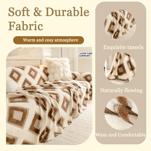 Plaid de canapé en molleton de coton lourd beige de haute qualité