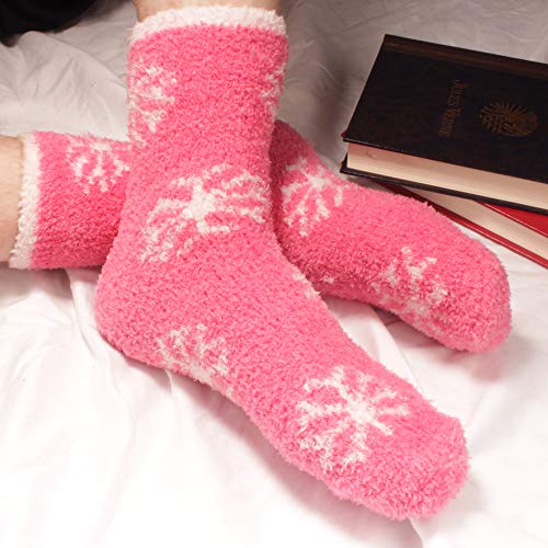 BambooMN Soft Warm Cozy Fuzzy Snowflake Socks, Variety of Color Options4