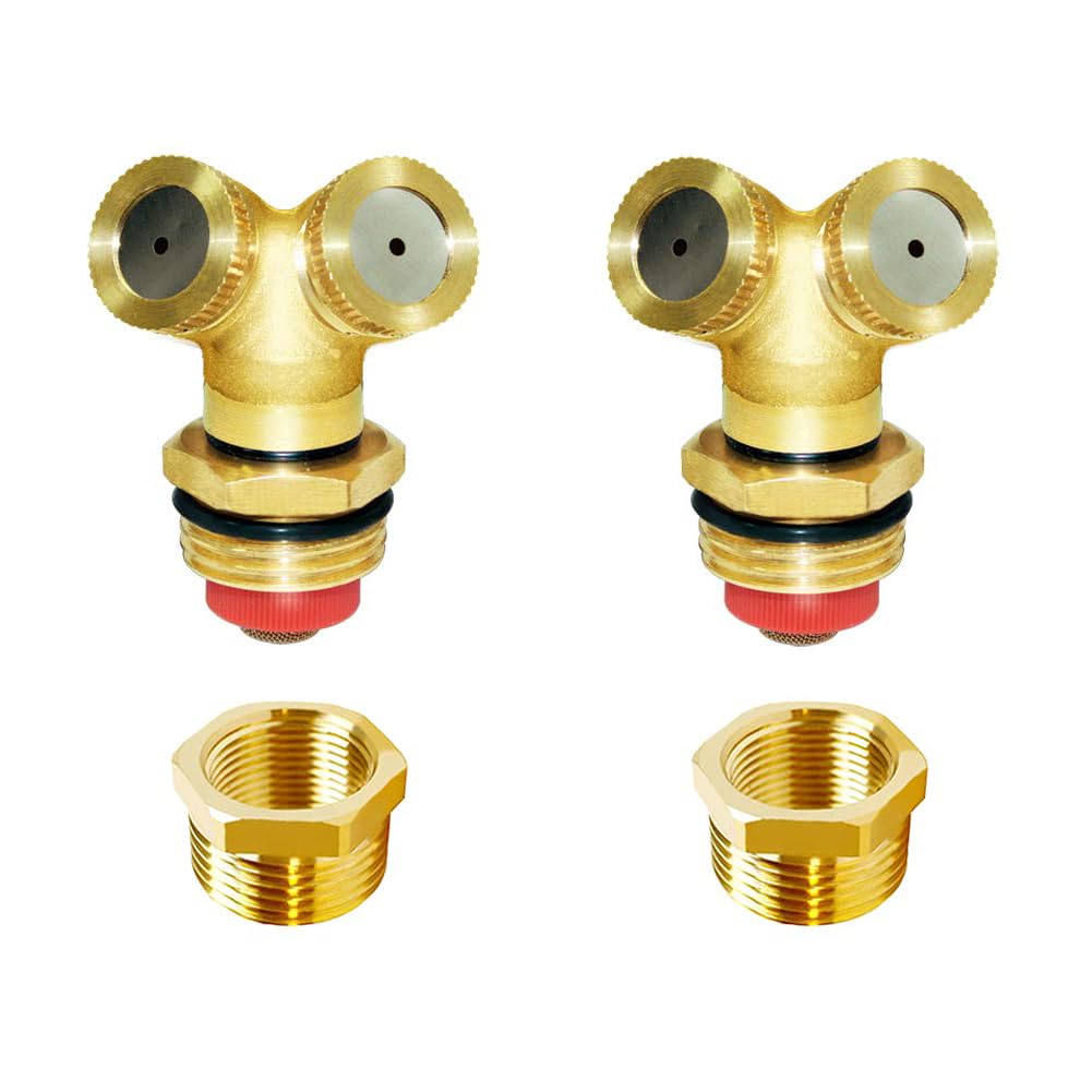 Sohnvwtgd Men's Brass Misting Spray Nozzle 3/4" Ght 2Holes Garden Sprinklers Irrigation Connector Water Sprinklers Mister Heads Fitting With Fier Mesh (Pack Of 2)