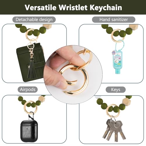 Image of KNGITRYI Wristlet Wallet for Women,RFID Keychain Wallet with Beaded Strap | 8 Card Slots,ID Window,Zipper Pocket,Leather Tassel,Compact Design