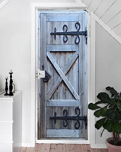 Flfk 3D Retro Old Door Murals Peel And Stick Door Stickers Wall Mural Decal Wallpaper Vinyl Conpact Paper Removable Home Bedroom Kitchen Window Decor 30.3"X78.7" #TOP11