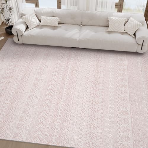 Image of Boho Area Rugs for Living Room Rug Carpet 8x10 Machine Washable Rugs for Bedroom Dining Room Modern Moroccan Neutral Farmhouse Nursery Office Non Slip Large Pink