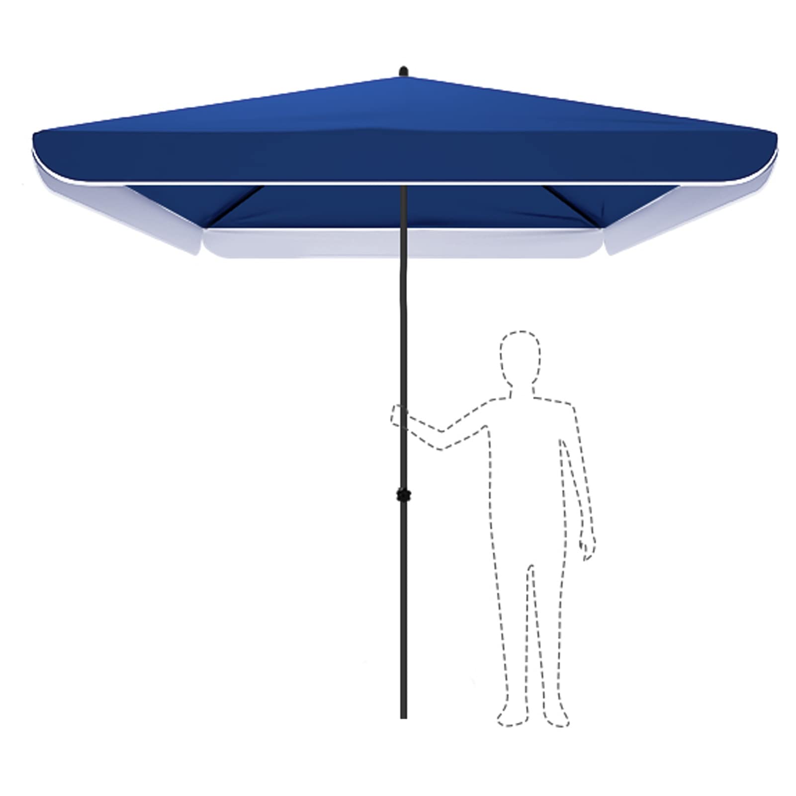Prostokątny parasol ogrodowy, wodoodporny parasol na zewnątrz, ochrona UPF 50+, stalowa rama, torba do przenoszenia, na patio/plażę/basen, niebieski (Size : 2x2m/6.6x6.6ft)