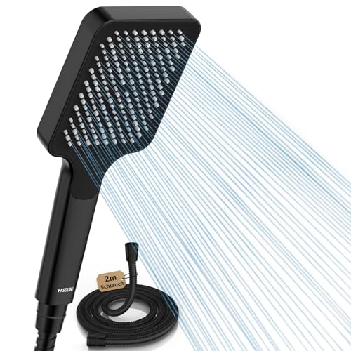 FASDUNT Duschkopf mit Schlauch 2M, Hochdruck Duschkopf Regendusche mit 9.5L/min Durchflussbegrenzer Duschbrause Wassersparend 40%