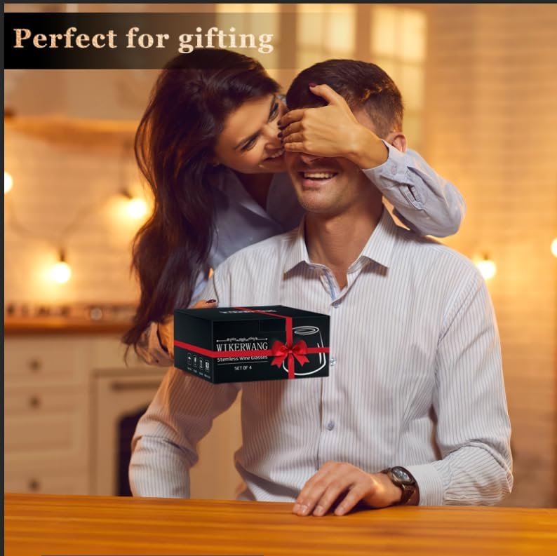 Stemless Wine Glasses Set of 4, 13.5oz, Crystal Clear Red White Wine Glasses for Daily Use, Lead-free, Dishwasher Safe, Glasses Drinking Set, Ideal for Home Bar, Parties & Gifts - Image 9