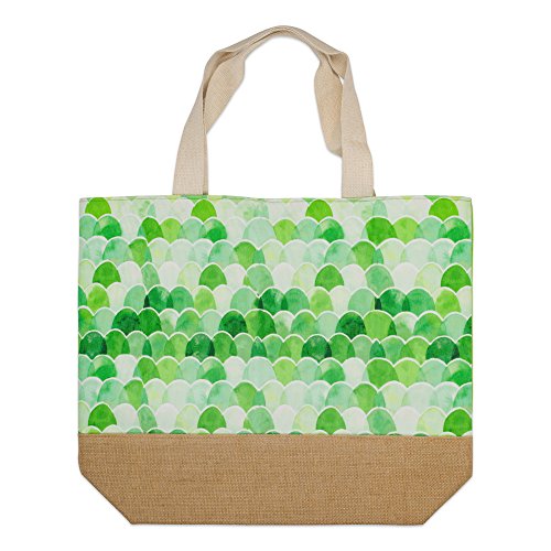 Dii Extra Large Jute Summer Beach Bag 17X20.5X5.5", Travel Tote Bag With Top Magnetic Clasp And Cotton Rope Handles, Green Mermaid #TOP1