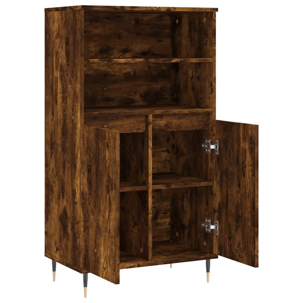 Générique Wysoki bufet wędzony dąb 60 x 36 x 110 cm, przemysłowy mebel z drewna inżynieryjnego z 6 przegródkami do przechowywania, praktycznymi drzwiami i wytrzymałym blatem, metalowe nogi dla