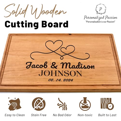 Tabla de Cortar Personalizada – Tabla de Madera Grabada con Nombre Personalizado, Tabla de Cortar para Cocina, Resistente para Carne, Verduras, Queso, Regalo para Inauguración (Cerezo) miniatura 3