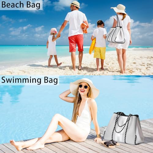 Image of IBFUN Neoprene Tote Bag Large Beach Bag for Women Pool Gym Tote Bag Travel Tote Bag
