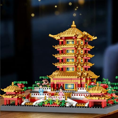 Image of SKY LINE OCEAN Yellow Crane Tower Building Blocks Set (1800 PCS), ABS Construction Large Crane Model with LED Lights, STEM Educational Toy Kit, Only for 14+