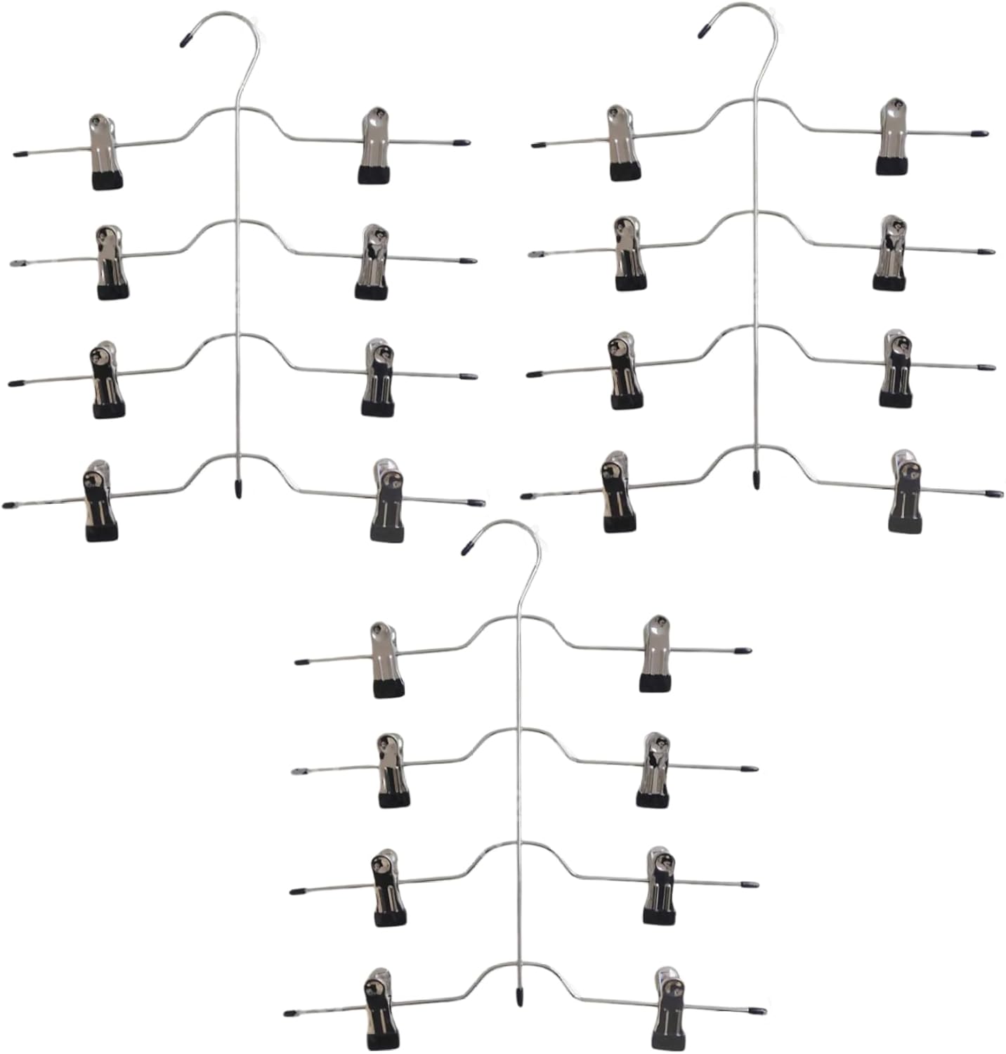 Trouser Hangers, Skirt Hangers with Clips, 3PCS 4 Tier Skirt Hangers Space Saving, Heavy Duty Pant Organizer for Closet, Non Slip Pants Hangers for Trousers, Shorts, Jeans