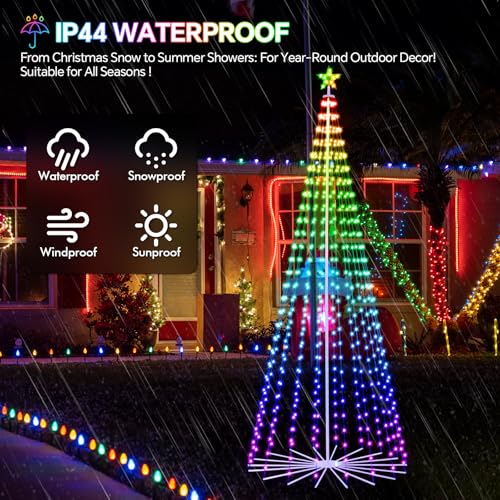 Image of FANCILLUMA 12 FT 832 LED Outdoor Smart Christmas Cone Tree Lights | RGB Color Changing, DIY Multicolor Lightshow, APP & Remote Control, Music Sync Timer Waterproof Outdoor Christmas Decorations