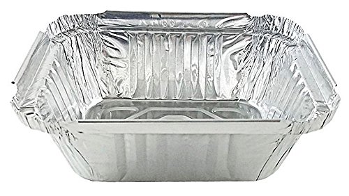 PACTOGO 1 lb. Oblong Deep Aluminum Foil Take-Out Pan with Board Lid Disposable Containers 5.56" x 4.56" x 1.62" (Pack of 25 Sets) - Thumbnail 2