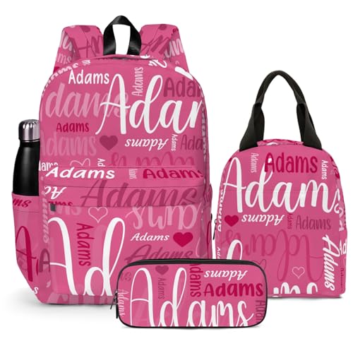 HUTARIO Personalized Backpack for School, Girls Boys Kids Teen Name Pink Bookbag Elementary School Backpack Set with Lunch Box and Pencil Case, Travel Backpack Waterproof Lightweight 16.8” - Main Image