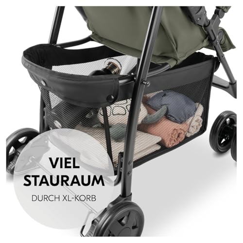 hauck Buggy Sport, Olive - Federleichter Reisebuggy 5,9 kg - mit Liegefunktion für Kinder ab Geburt bis 15 kg - Klein Zusammenklappbar, Großer Einkaufskorb bis 3 kg
