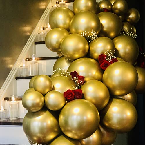 Image of Voircoloria 130pcs Metallic Gold Balloons Different Sizes 18 inch 12 inch 10 inch 5 inch Party Latex Balloons for Birthday Graduation Baby Shower Wedding Anniversary New Year Party Decorations