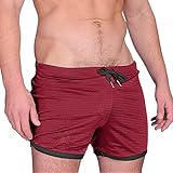 Pantalones cortos de entrenamiento para hombre, para culturismo, levantamiento de pesas, entrenamiento, correr, nadar, con bolsillos con cremallera, rosso, M