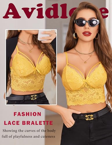 Image of Avidlove Lace Bralette for Women Lingerie Spaghetti Adjustable Strap Tank Camisole Crop Top