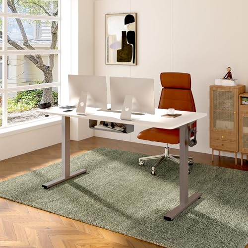 Image of FLEXISPOT EN2 Whole-Piece Standing Desk with Clamp Power Strip, 60 x 24 Electric Stand Up Height Adjustable Desk with Cable Management (Gray Frame + 60 inch White Top, 2 Packages)
