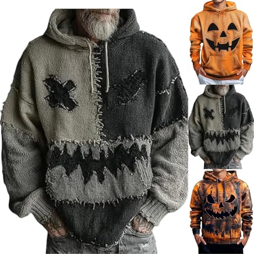 Halloween Patchwork Sweatshirts for Men Funny Pumpkin Face Graphi...