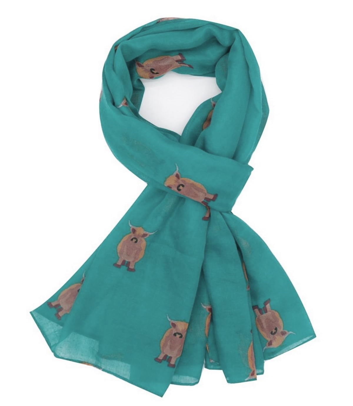 LilyRosa Highland Cow Scarf Ladies Grey Navy Blue Red Green Teal Cattle (Teal)