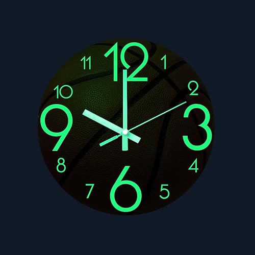 Miniatura 2 de Reloj de pared de baloncesto de 12 pulgadas, luminoso y silencioso para dormitorio, sala de estar, regalos de cumpleaños, Navidad, regalo para