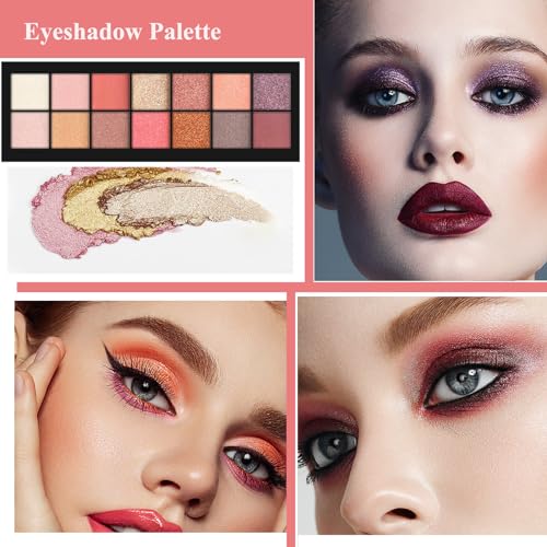 Make-up Sets, 18 Stück All in One Makeup Set, Multifunktions Kosmetik Schmink Kit Frauen, Kosmetik Starter Kit Make-up Geschenkset mit Lidschatten Palette, Lippenstift, Eyeliner, Mascara, Pinsel – Bild 4