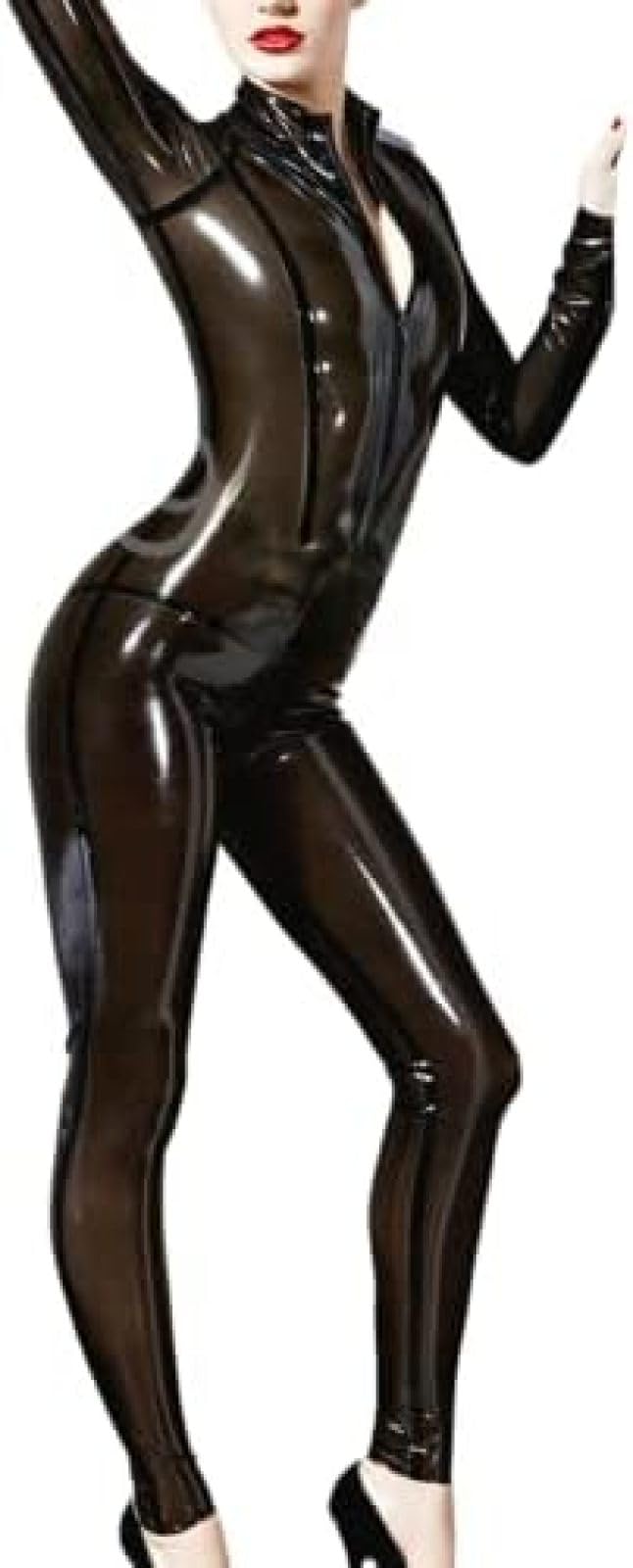 Amazon | ラテックスキャットスーツラバーパッチセクシーな全体的な