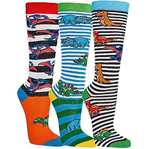 TippTexx 24 Ökotex Kinder Kniestrümpfe, handgekettelt, 6 Paar für Mädchen/Jungen, weiche Baumwolle, verschiedene Muster und Motive (as3, age, 1_year, 5_years, regular, Dino, 5-6 Jahre) Cover