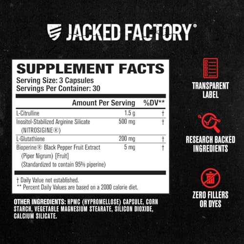 Image of Jacked Factory N.O. XT Nitric Oxide Supplements for Men w /Nitrosigine L Arginine L Citrulline Supplement for Muscle Pumps & Vascularity - Pre Workout Nitric Oxide Booster & Muscle Builder - 90 Caps