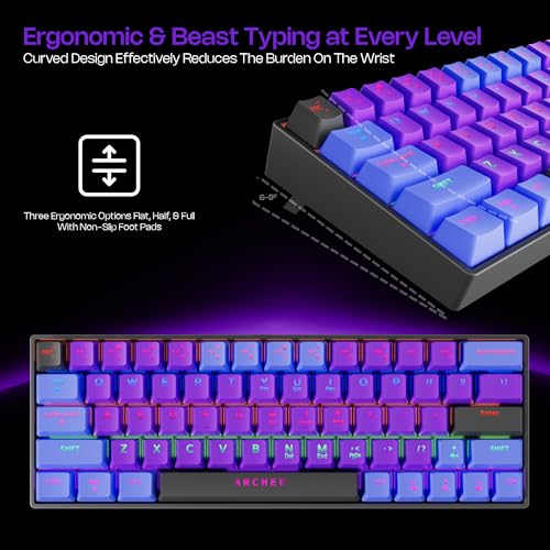 Image of Archer Tech Lab Wired Mechanical Gaming Keyboard| 60% Compact, 63 Keys+ 26 Anti-Ghosting, Blue Switches Tactile Feedback, 17 RGB Effects, 50 Million Clicks for Laptop Mac PS4 PS5 Xbox (Astra M400)