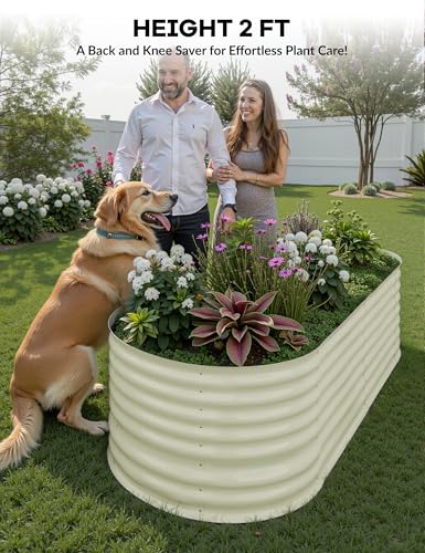 Garvee Steel Raised Garden Bed Kit - Rust-Proof Open Base Design, Tool-Free Assembly, 1.5-2Ft Deep Planter Box for Vegetables,Herbs,Flowers,White,6x3x2 ft