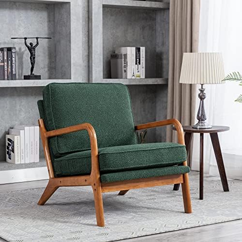 JOYBASE Lounge Arm Chair, Mid Century Modern Accent Chair, Wood Frame Armchair for Living Room, Bedroom (Emerald, Fabric)