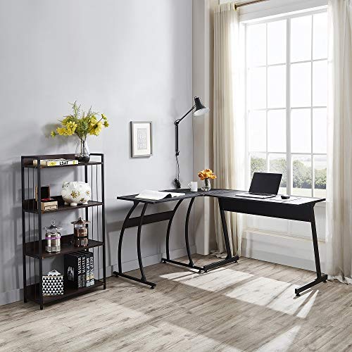 Bookshelf 4 Tier Industrial Bookcase Rustic Storage Standing Rack Shelf Organizer with Wall Lock, Wood Look with Metal Frame Vintage Shelves Morden Book Shelves for Home Office (Walnut)
